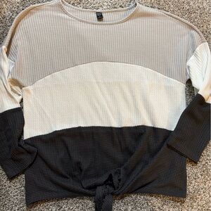 NWOT colorblock tie front long sleeve waffle knit shirt
